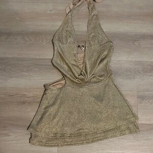 Elegant Gold Halter Party Dress